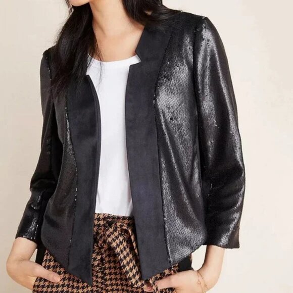 Anthropologie Shonda Sequined Open Front Cropped Blazer Jacket Small Party Event - Picture 1 of 13